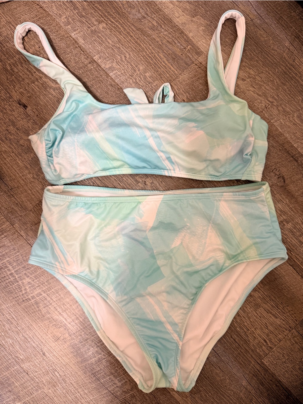 Kona Sol Pastel Aqua & Mint High-Waist Bikini Set